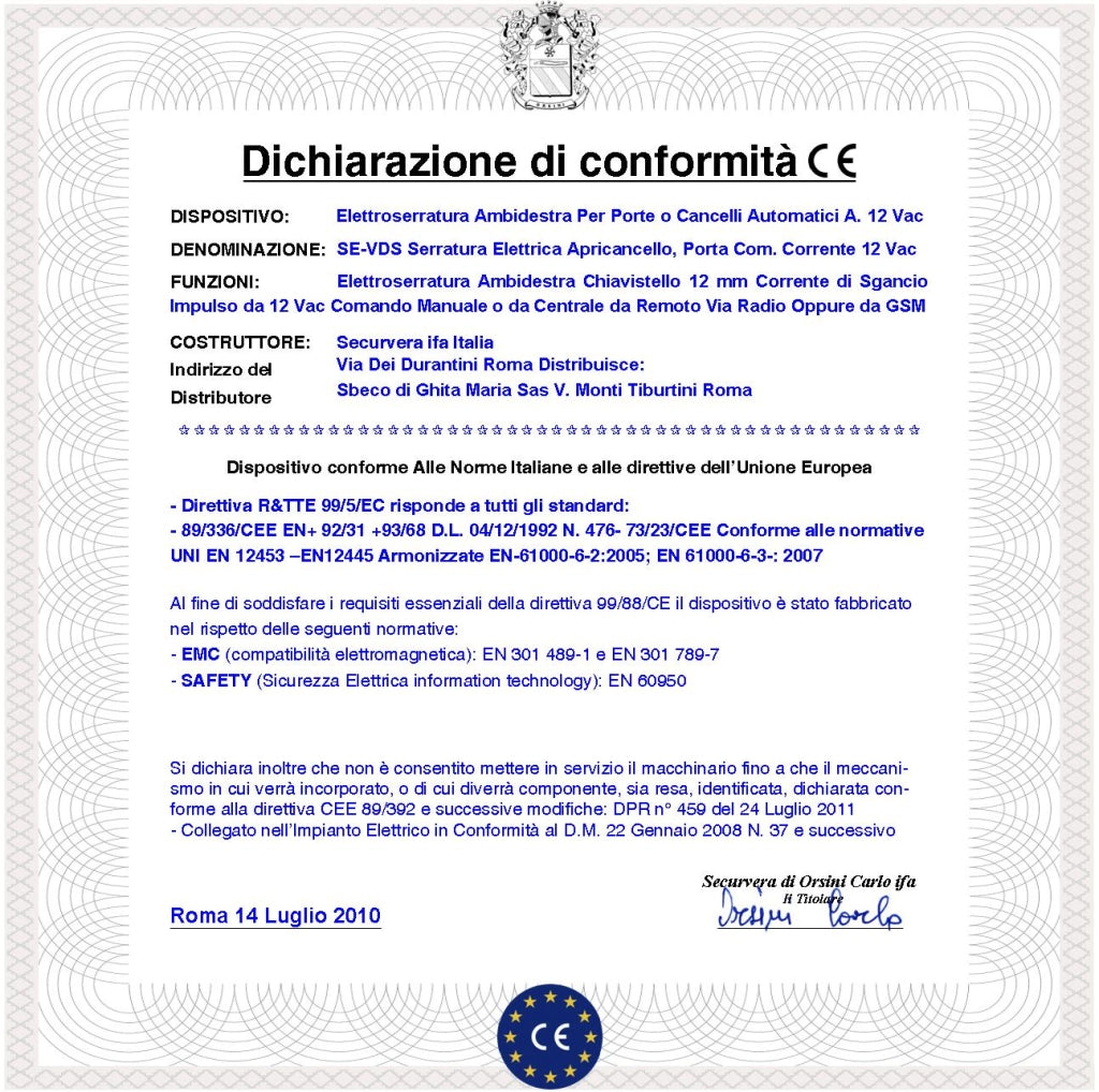 Sblocco Elettrico 12 Vac Serratura Ambidestra Chiude Porta o Cancello ad Anta Battente Accessori di Fissaggio 3 Chiavi Catenaccio 12 mm Contenitore in Acciaio Profondo Stampaggio Verniciata a Fuoco
