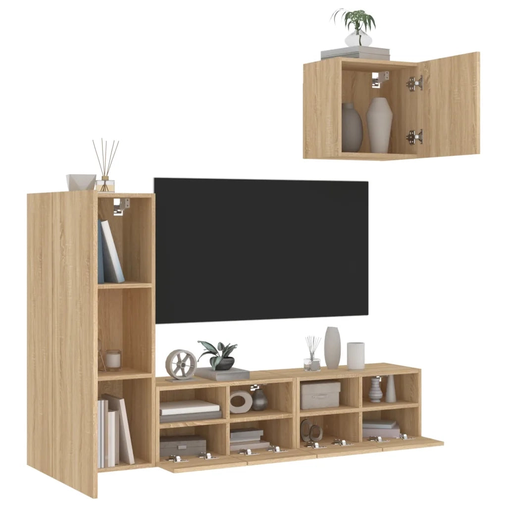 Mobili TV a Muro 4pz | Armadietto TV | Mobile Porta TV Rovere Sonoma in Legno Multistrato