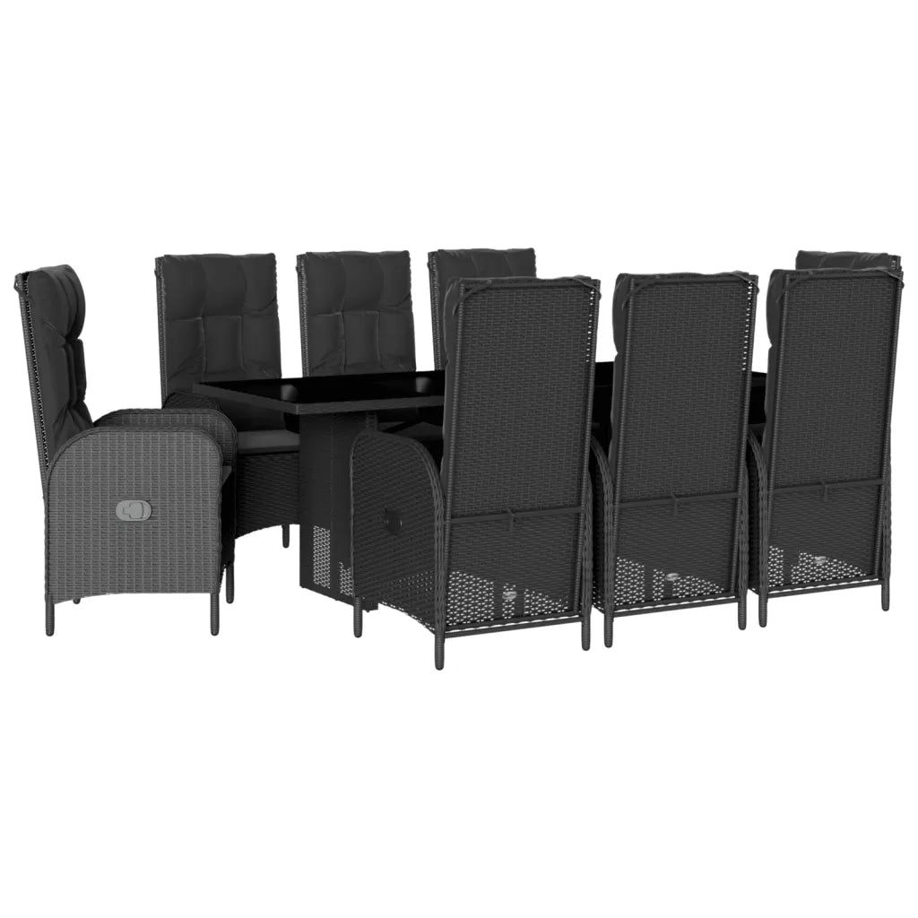 Set da Pranzo da Giardino 9 pz con Cuscini Nero in Polyrattan 3213525