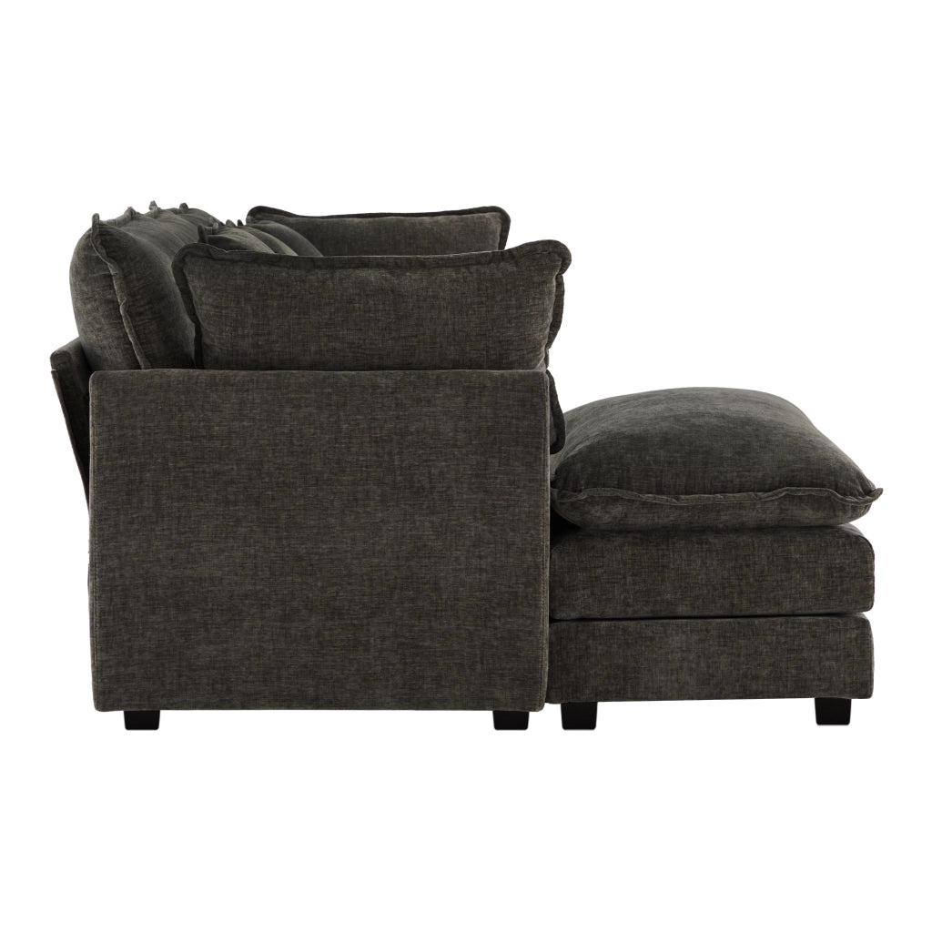 Divano angolare L moderno - Zephmum - Tessuto chenille, tre posti con poggiapiedi, Grigio