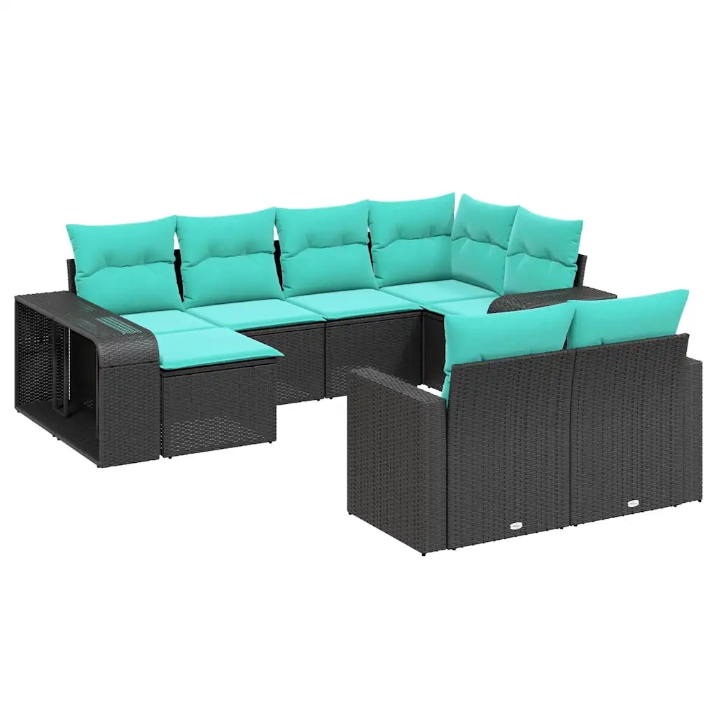 Set Divani da Giardino 10 pz con Cuscini Nero in Polyrattan 3228897