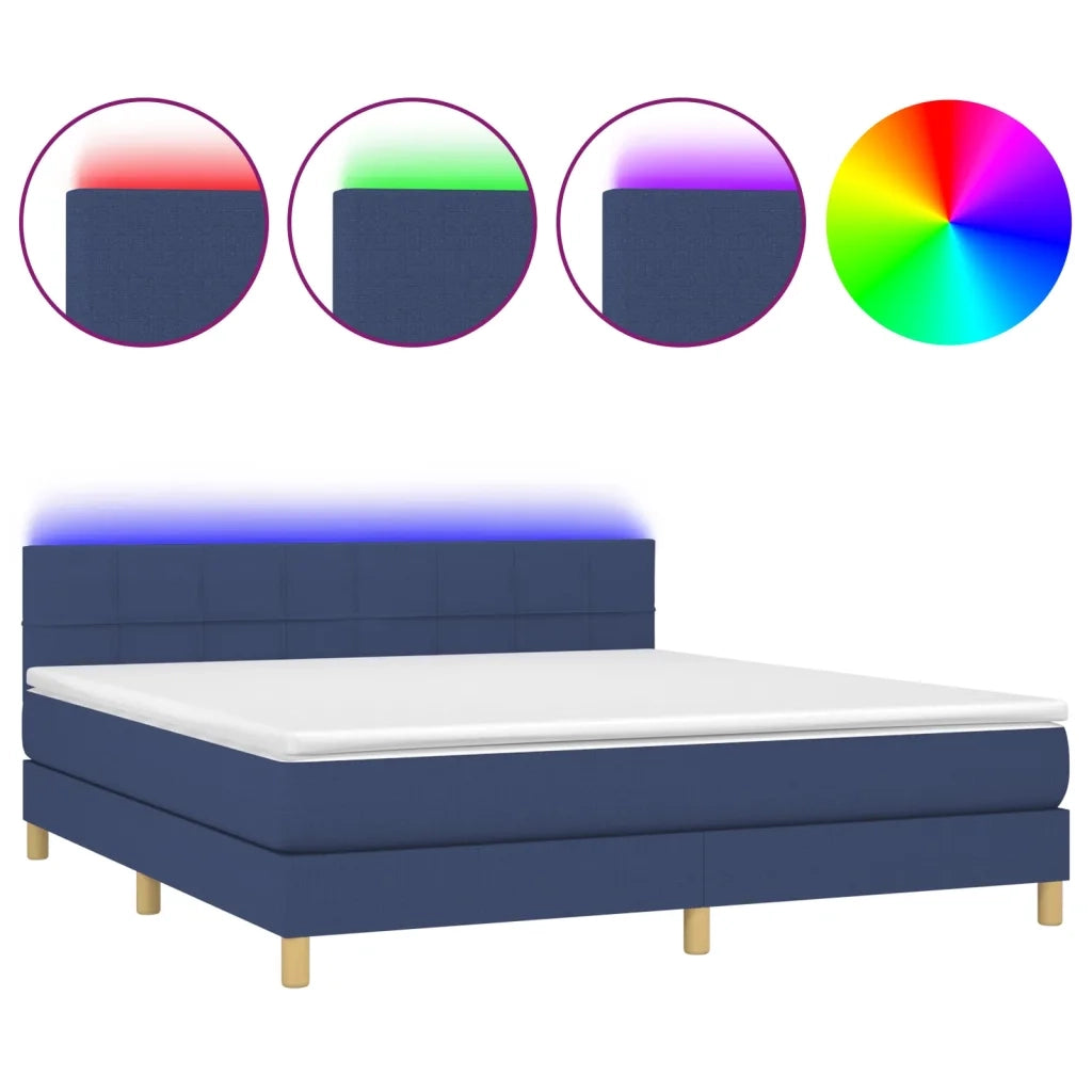 Letto a Molle con Materasso e LED Blu 180x200 cm in Tessuto 3133739