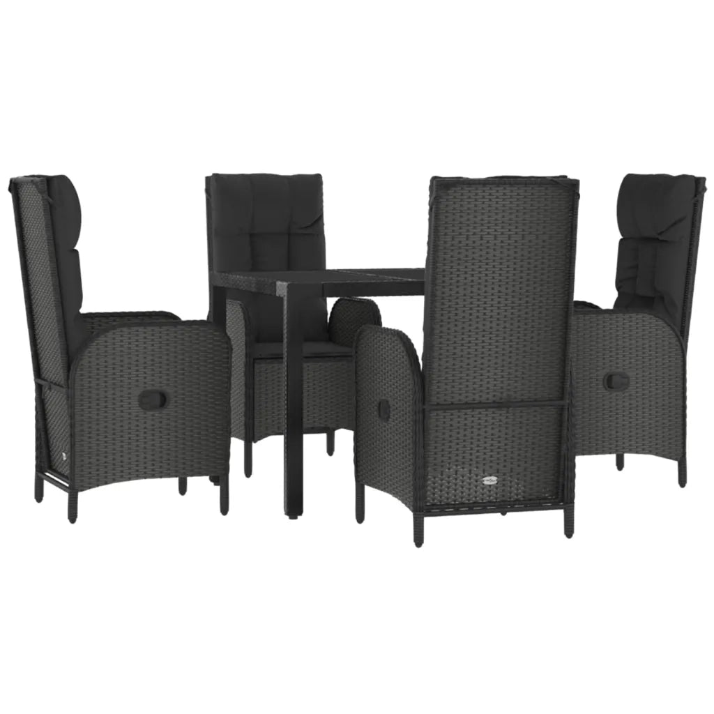 Set da Pranzo da Giardino 5 pz Nero con Cuscini in Polyrattan 3185054