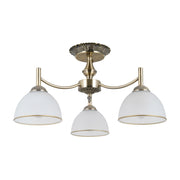 Plafoniera rétro ottone antico, vetri bianchi 3xE27