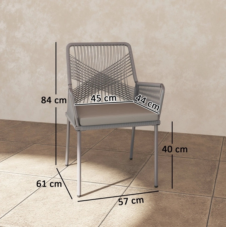 Set di 2 sedie da giardino in rattan con braccioli e cuscini sfoderabili; grigio scuro