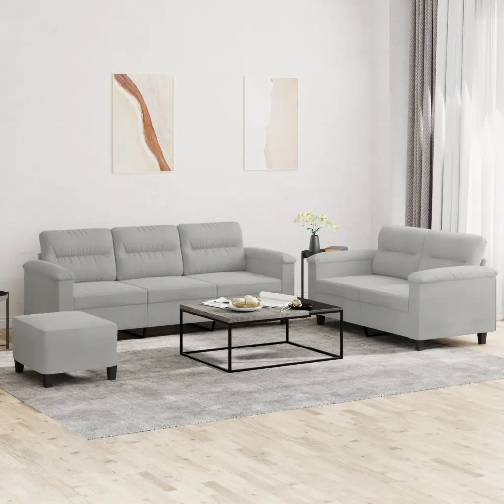 Set Divani 3 pz con Cuscini Grigio Chiaro in Tessuto Microfibra 3202345