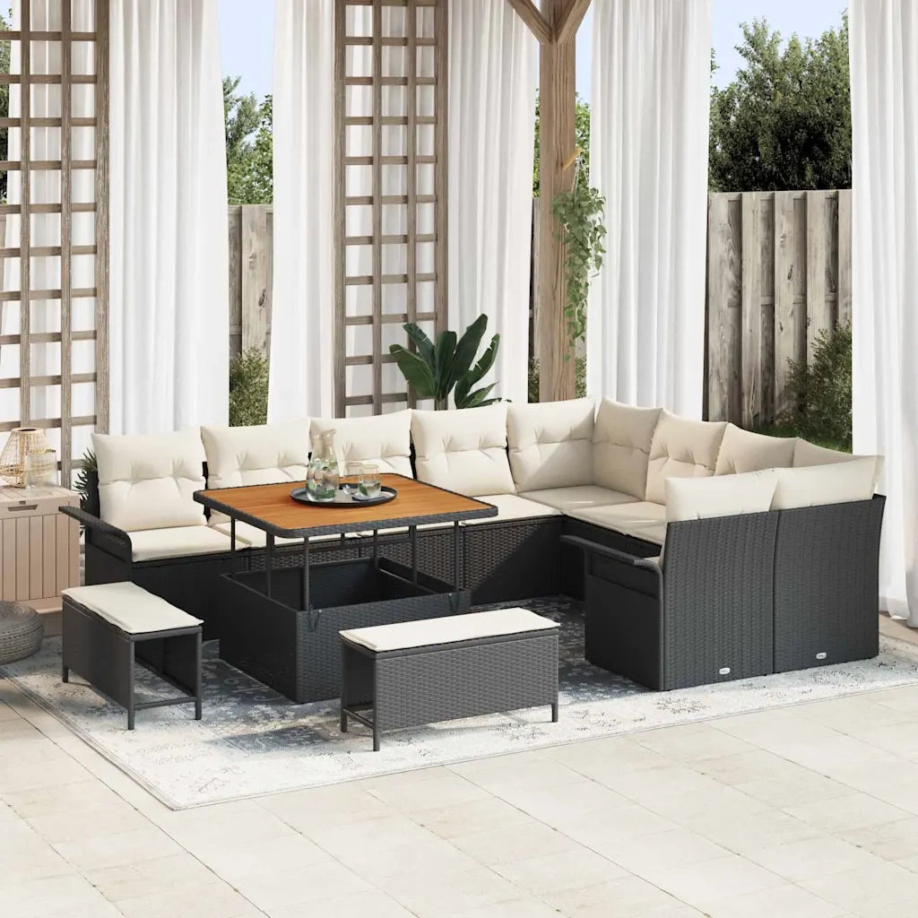 Set Divano da Giardino con cuscino 12 pcs Nero e Crema 3364115
