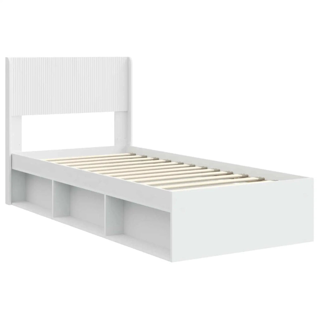 Struttura del letto con stoccaggio e testata-Giroletto con contenitore Bianco 90 x 200 cm 293531