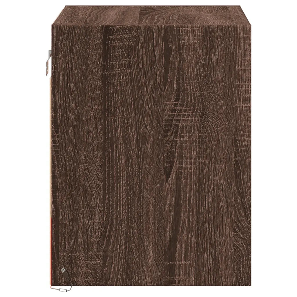 Comodini a Parete con luci LED 2 pz Rovere Marrone 852088