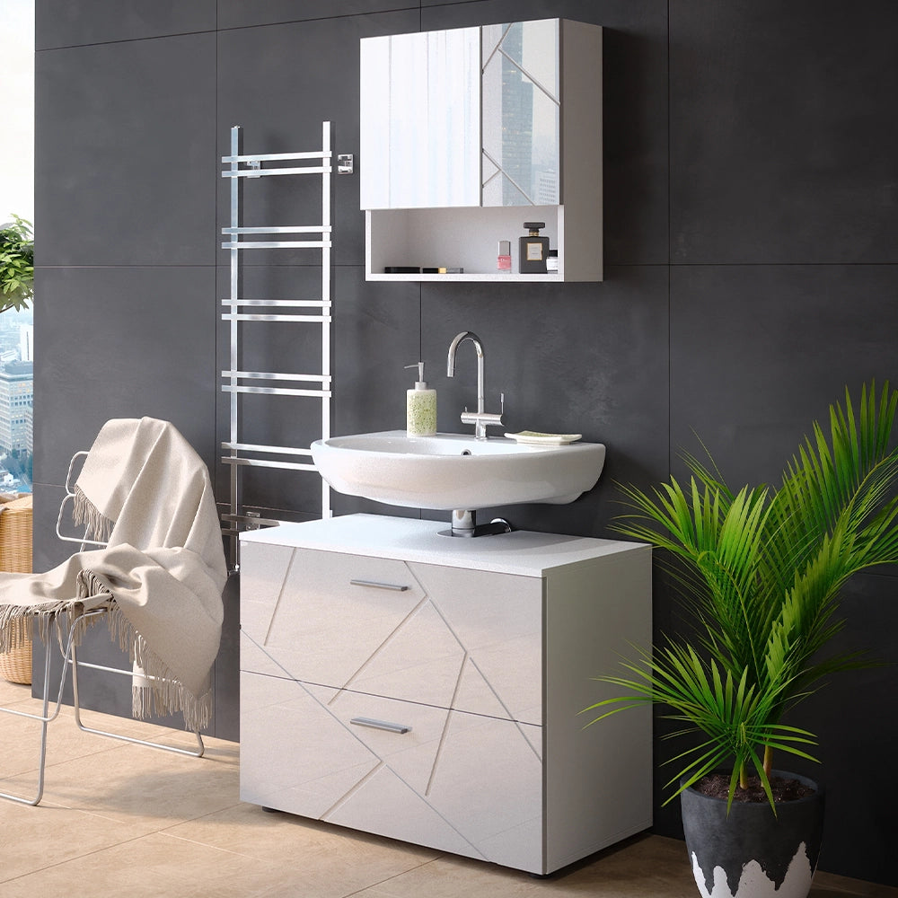 Vicco Set mobili bagno Bianco lucido 2 parti