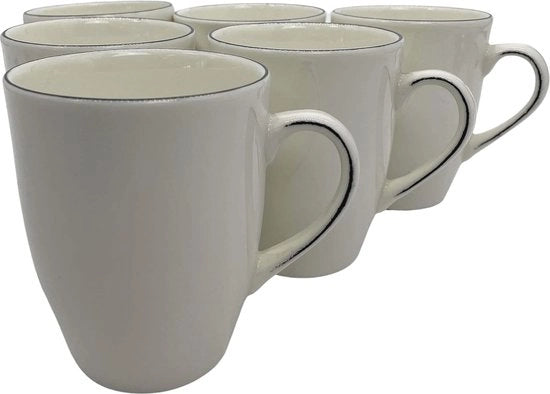 Set di 6 Tazze da Caffè e da Tè in Porcellana con Manico - Bianco e Nero
