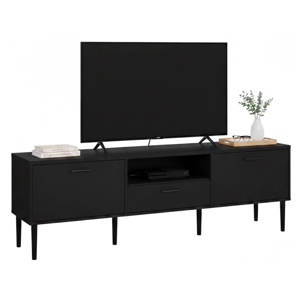 Mobile porta TV Anselme, Credenza da soggiorno, Armadio basso per TV, Base parete attrezzata, 177x40 h57 cm, Nero