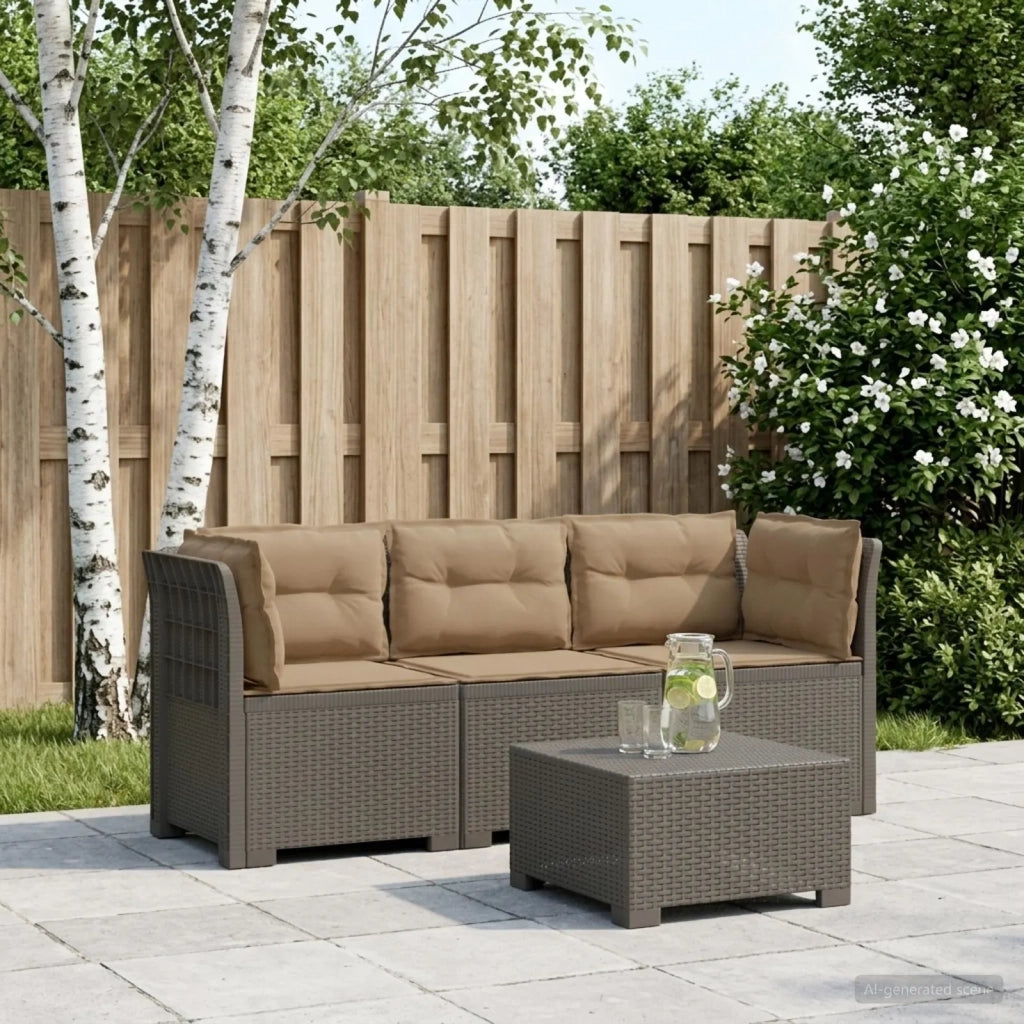 Divano da esterno-Divano da Giardino 3 posti con cuscini in look rattan PP 399645