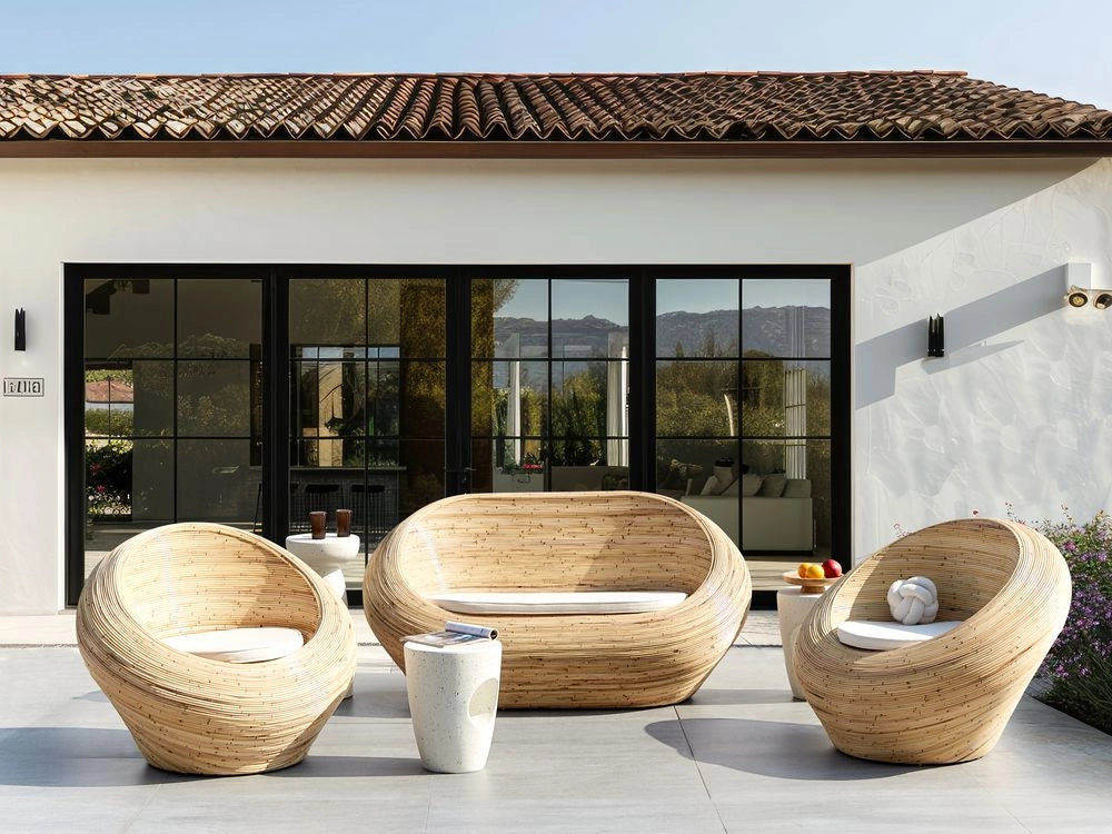 Set di divani da giardino in rattan naturale con cuscini di seduta Beige Poltrone a 2 posti Stile Boho per interni esterni