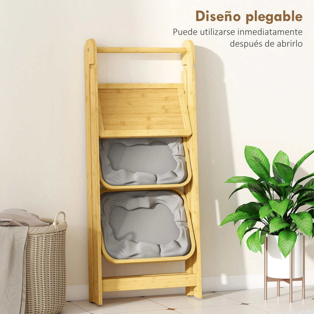 Ripiano Bagno Pieghevole in Bamb¨´ con 2 Cestini ¨C Minimal ¨C Grigio