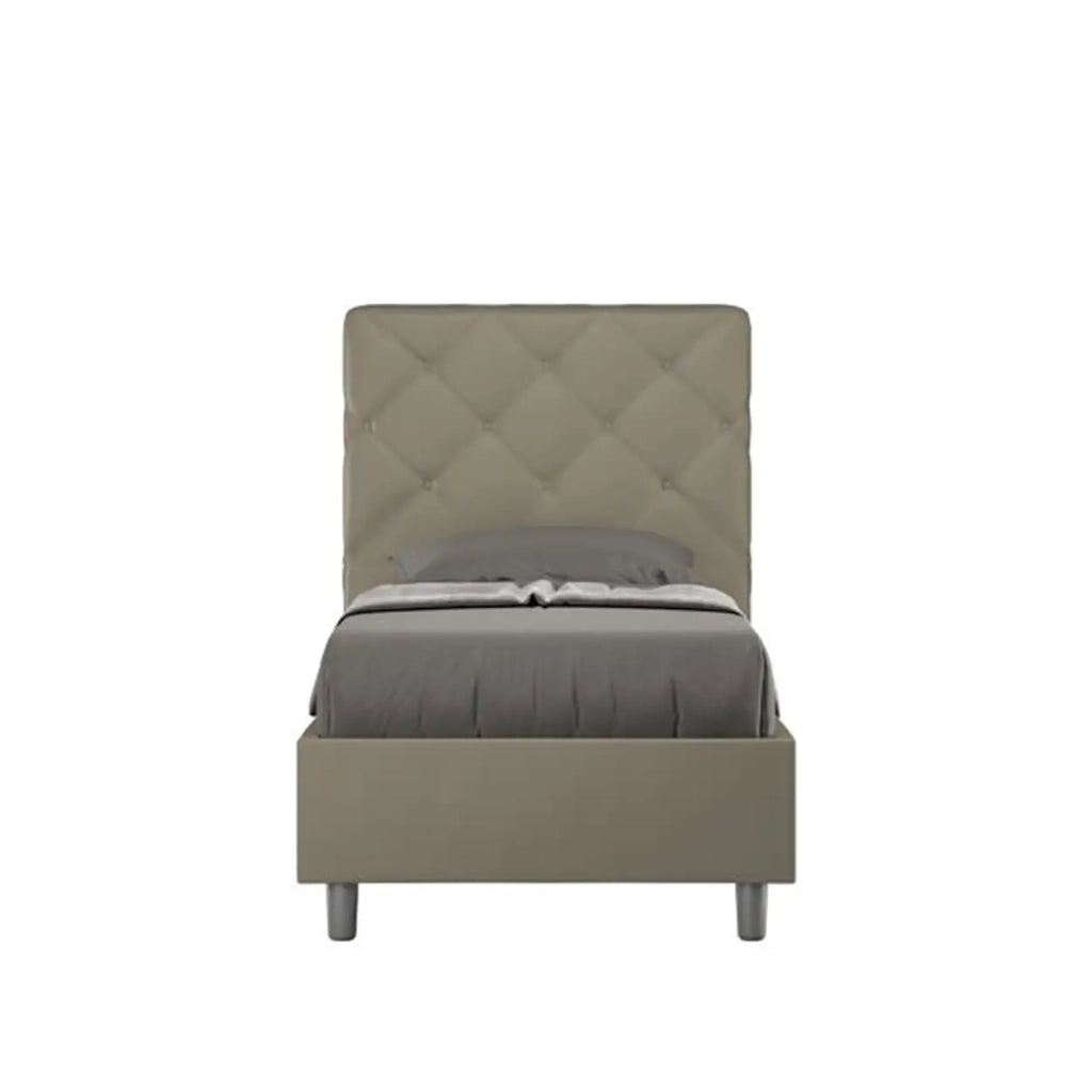 Letto singolo contenitore imbottito 90x200 similpelle cappuccino Priya