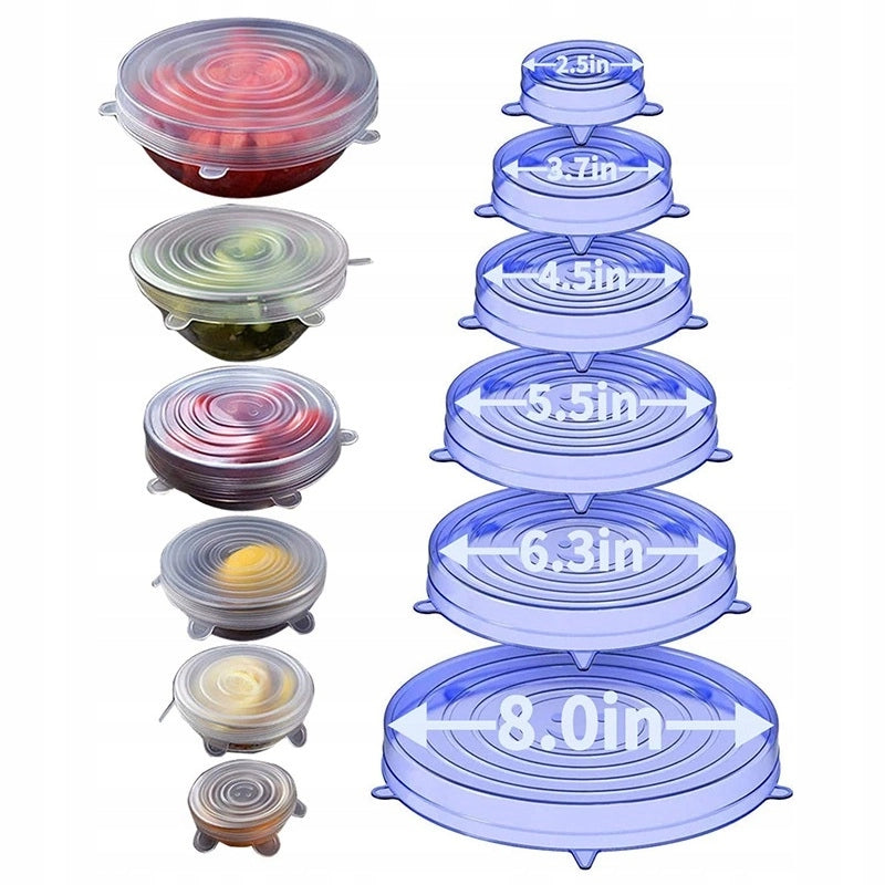 Set di Coperchi Universali in Silicone – 6 Pezzi | Resistente a Temperature Estreme | Adatto per Microonde e Congelatore