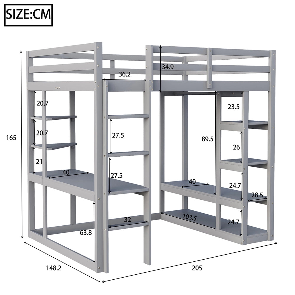 Letto a castello - Xylo - 140x200 cm scrivania grigio