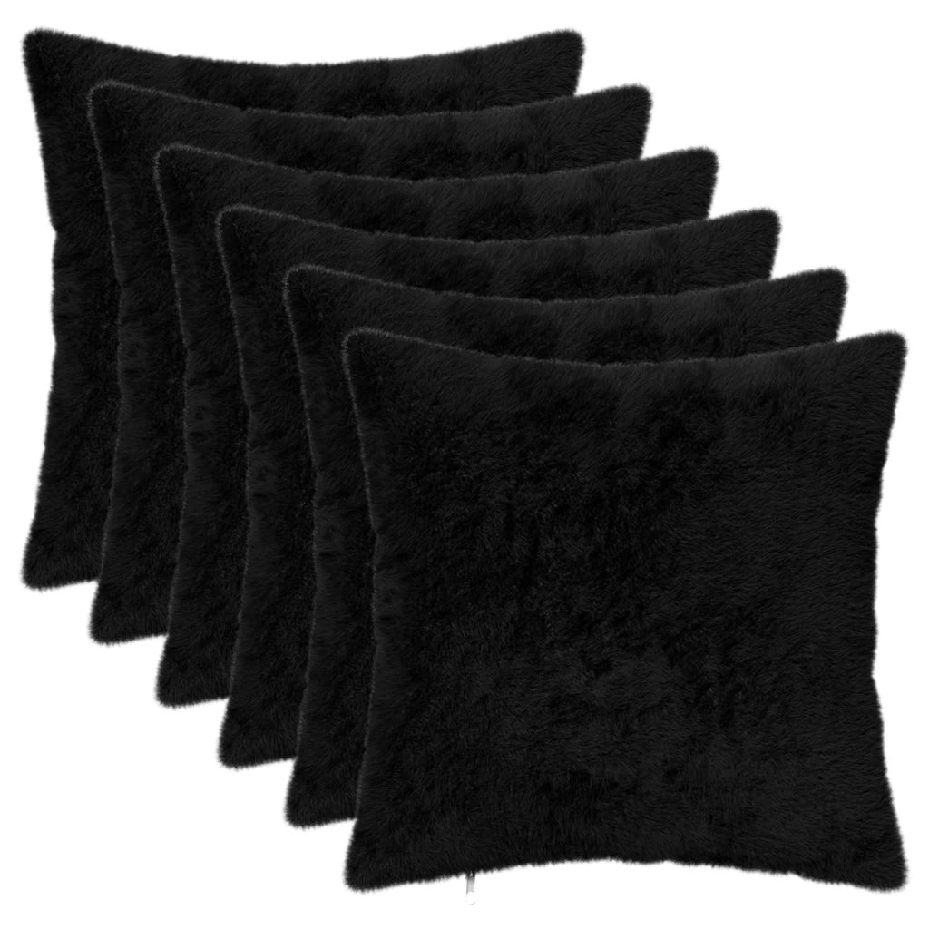 Federa 6 pz HEERLEN Nero 30 x 30 cm Pelliccia di Coniglio Finta 907642