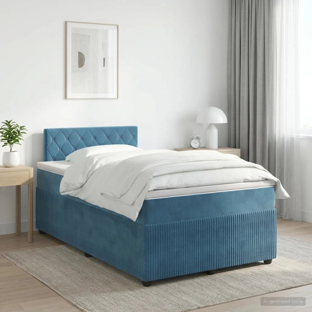 Letto box spring con materasso Blu 120 x 190 cm Velluto 3451635