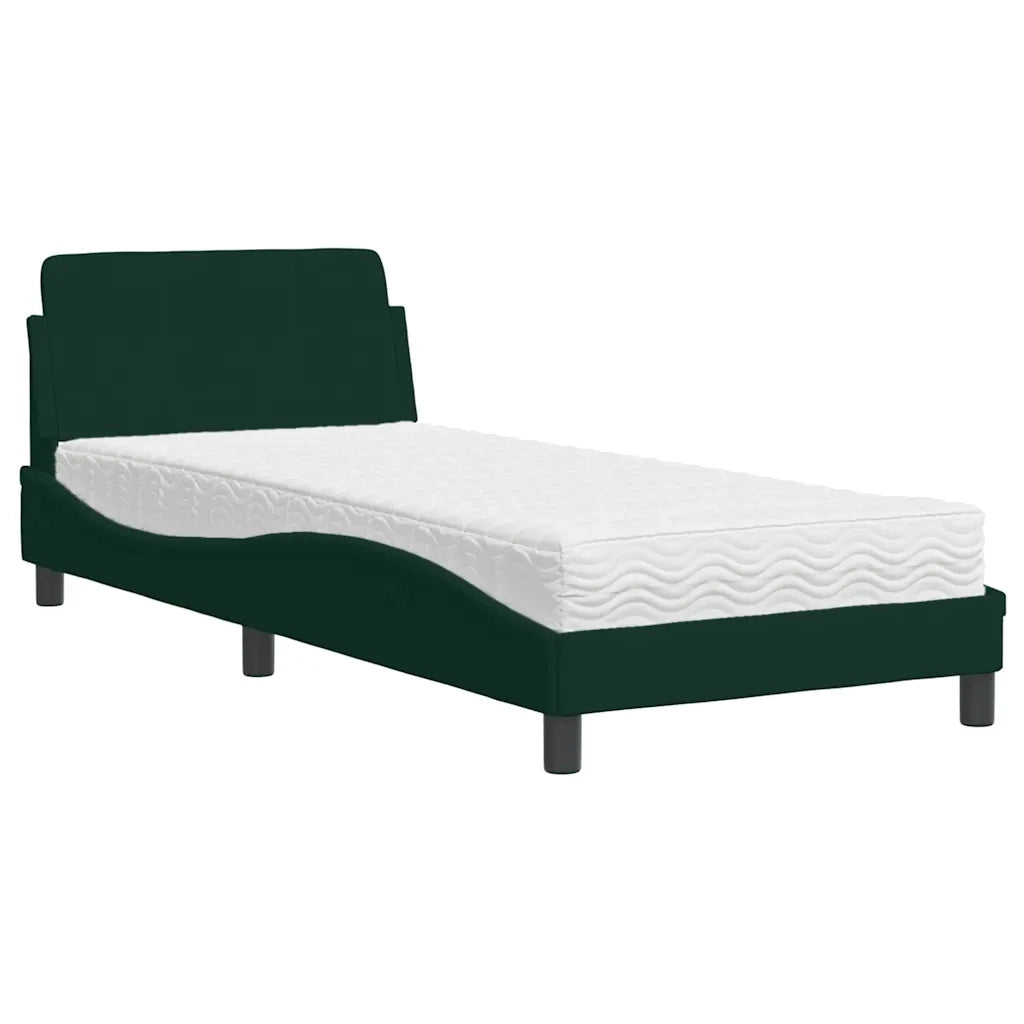 Letto con Materasso Dover Verde Scuro 90x190 cm in Velluto