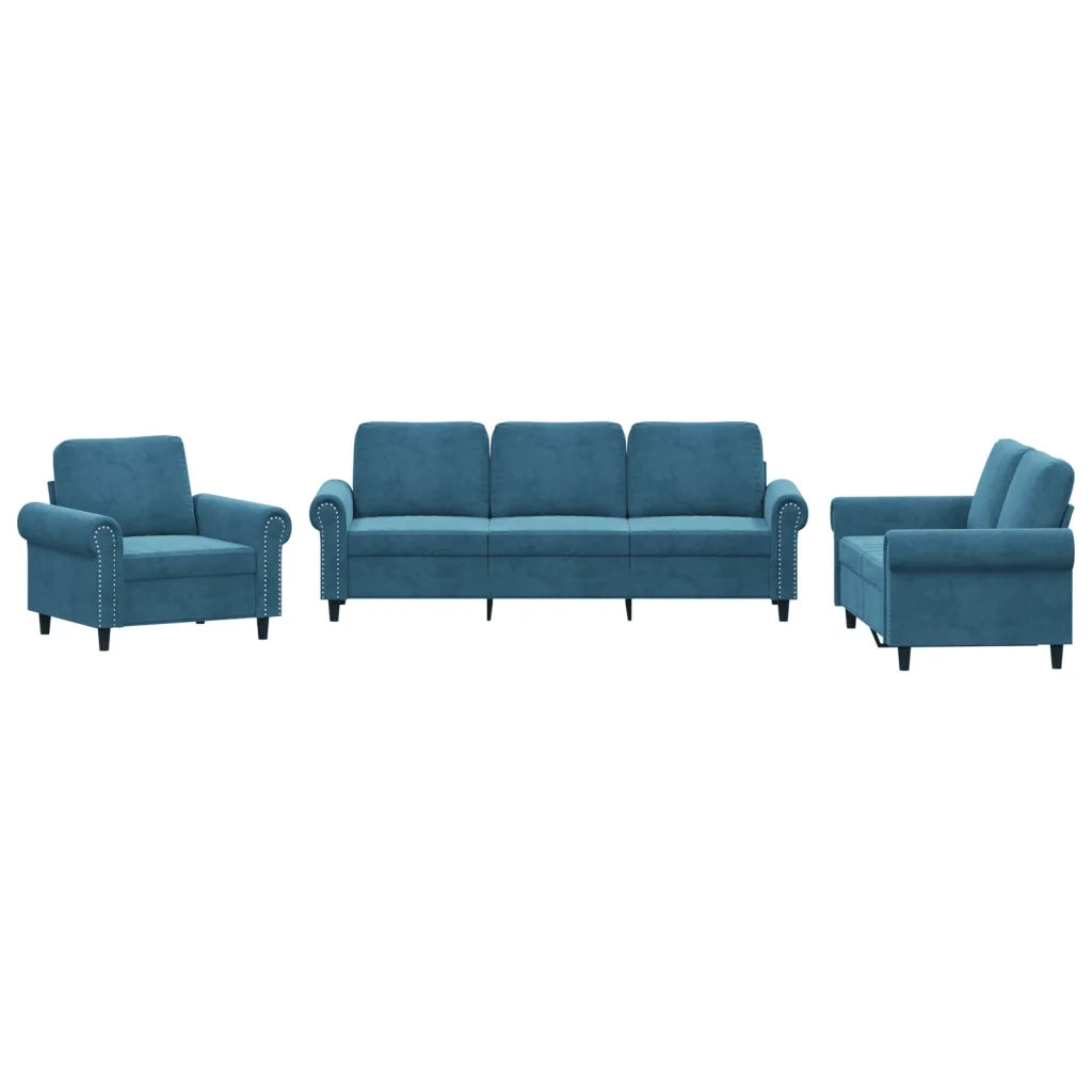 Set di Divani 3 pz con Cuscini Blu in Velluto 3202179