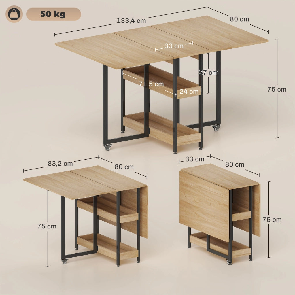 Tavolo da pranzo pieghevole ¨C Minimal ¨C quercia, con ruote
