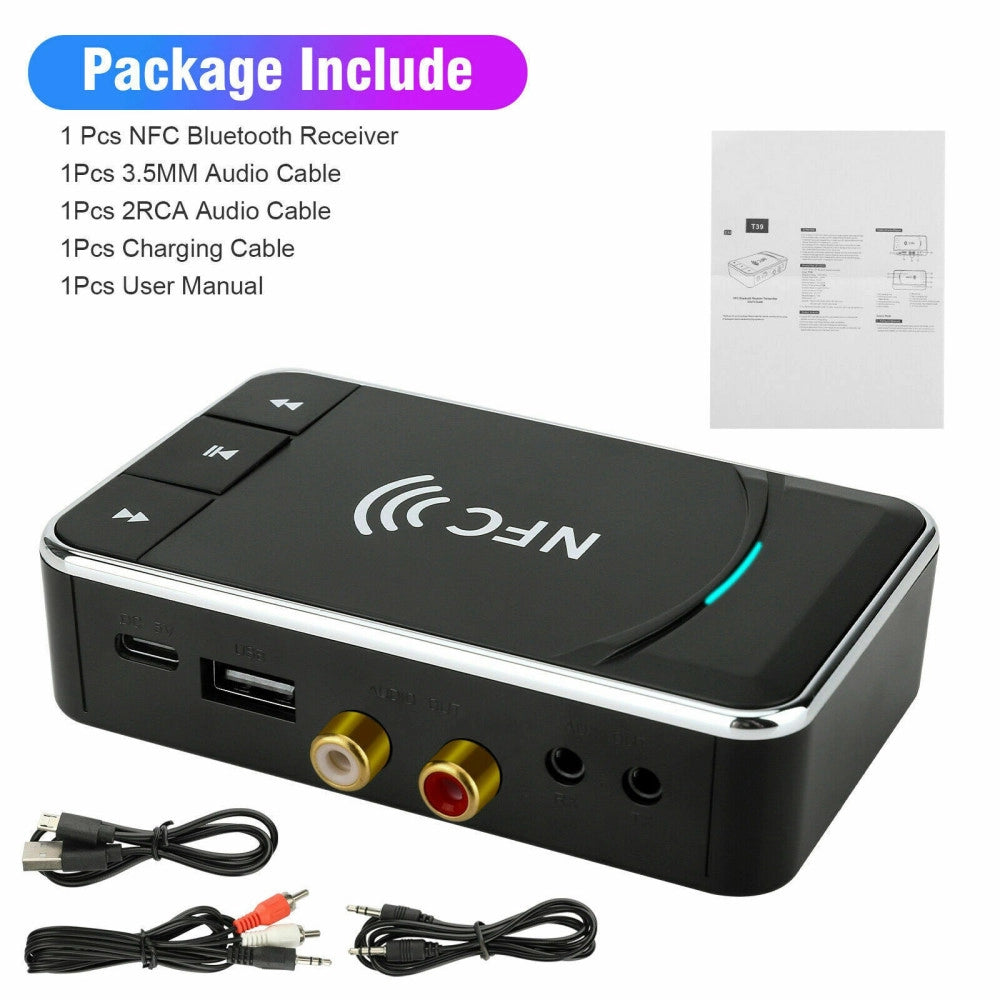 Trade Shop - Trasmettitore Ricevitore Bluetooth 5.0 Aux 3,5mm Nfc A Rca Adattatore Audio Usb -