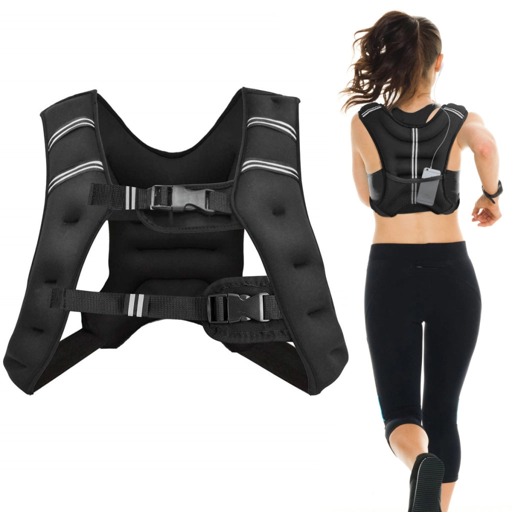 Giubbotto da allenamento 15 kg con fibbie regolabili e borsa, Giubbotto zavorrato con striscia riflettente Nero