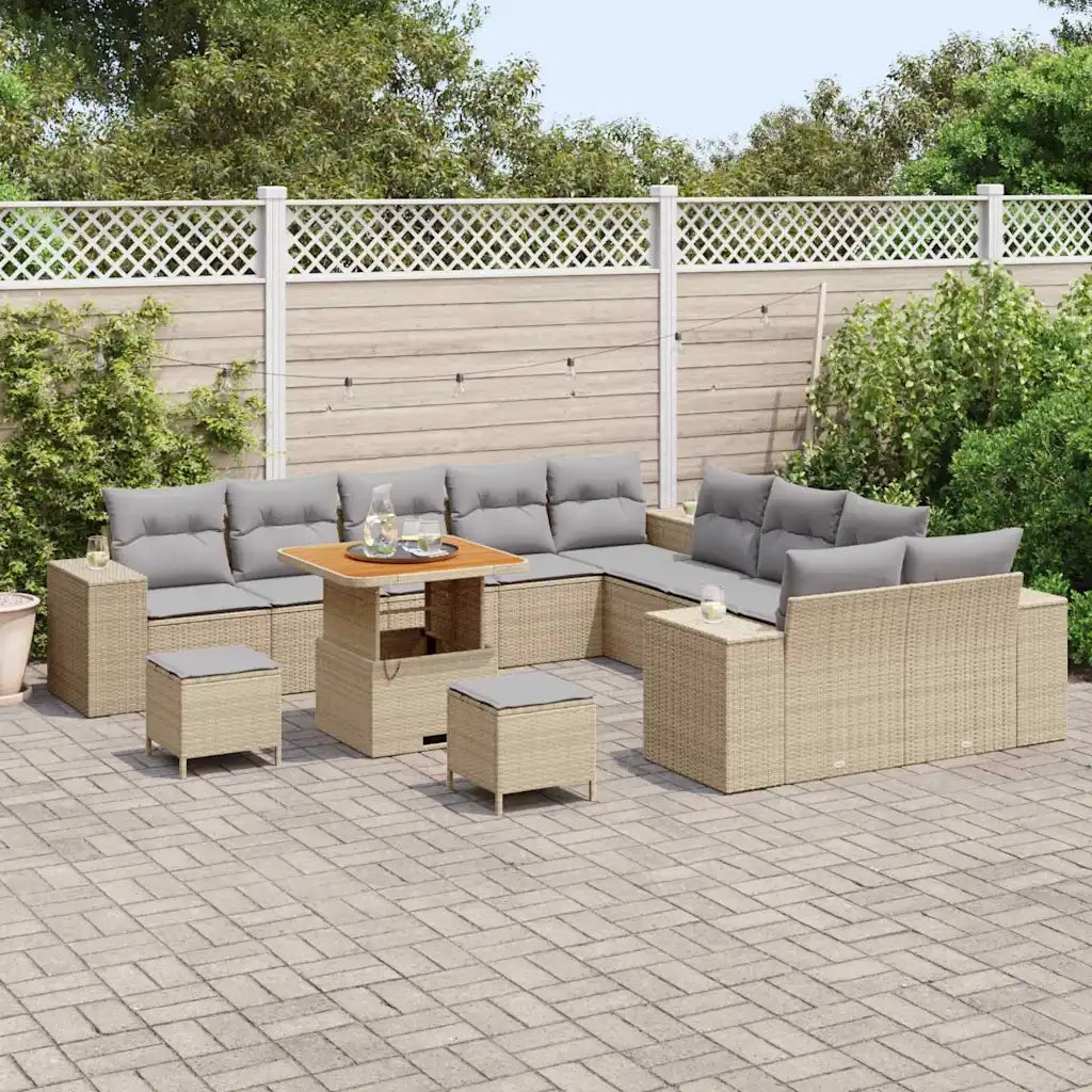 Set Divano da Giardino con cuscino 13 pcs Beige polyrattan