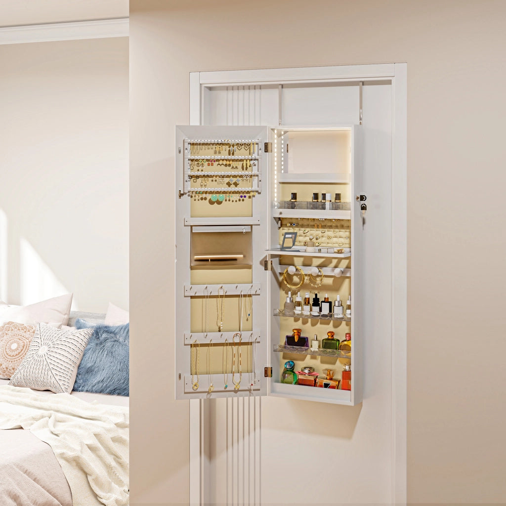 Specchio Armadio da Parete con Luci LED e Serratura ¨C Minimal ¨C Bianco