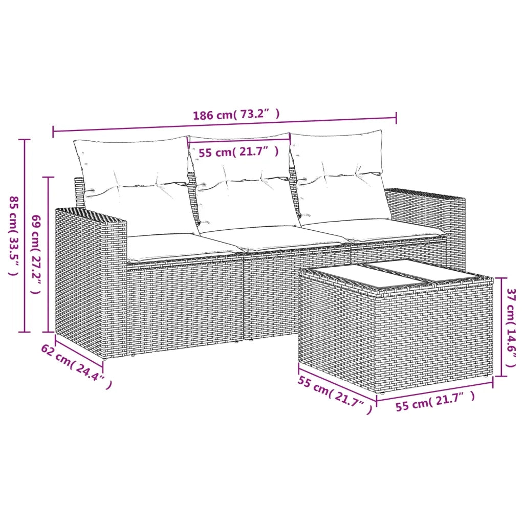 Set Divano da Giardino 4 pz con Cuscini Beige in Polyrattan 3251005