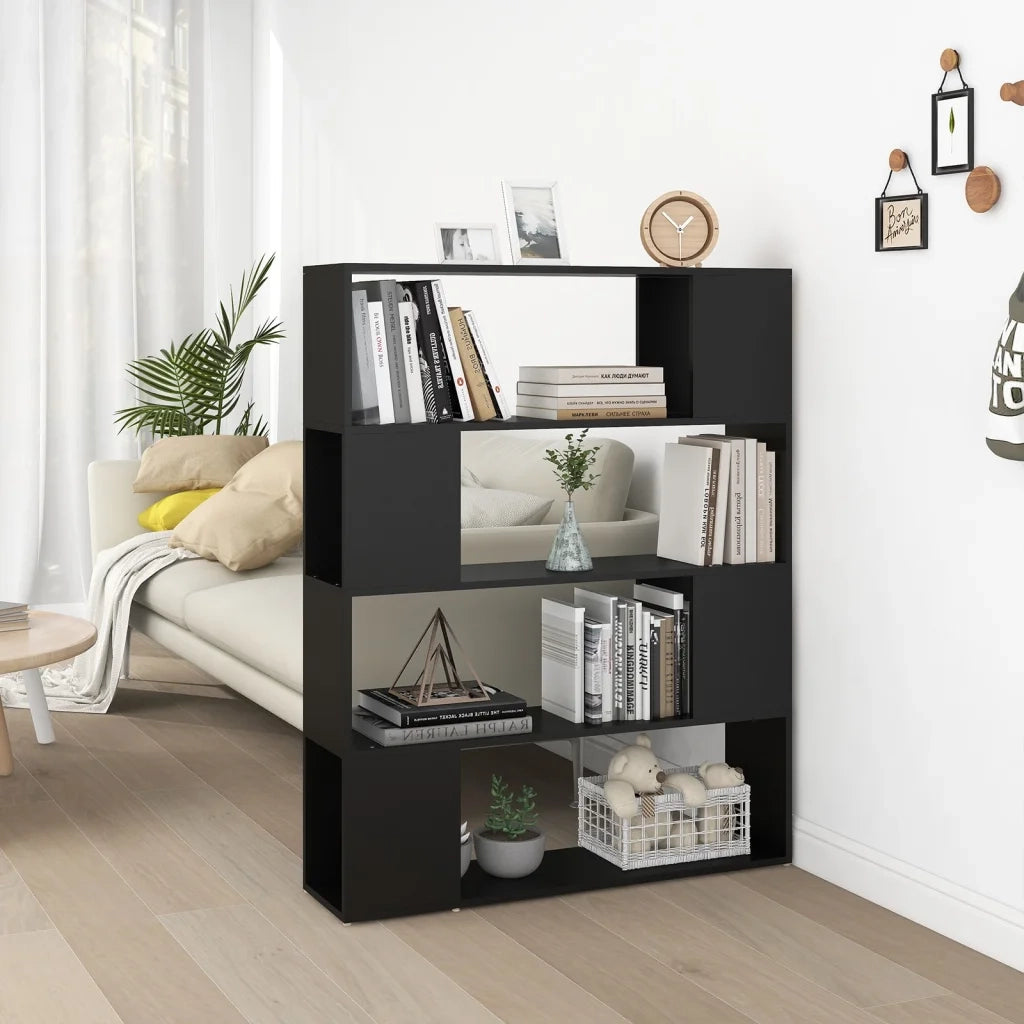 Libreria Divisorio-Scaffale per Libri-Mobile di Stoccaggio Nero 100x24x124 cm