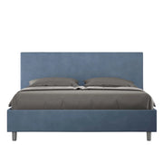 BS COM Letto matrimoniale con rete imbottito 160x210 microfibra blu
