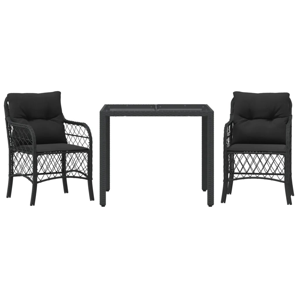 Set da Bistrò 3 pz con Cuscini Nero in Polyrattan 3212024
