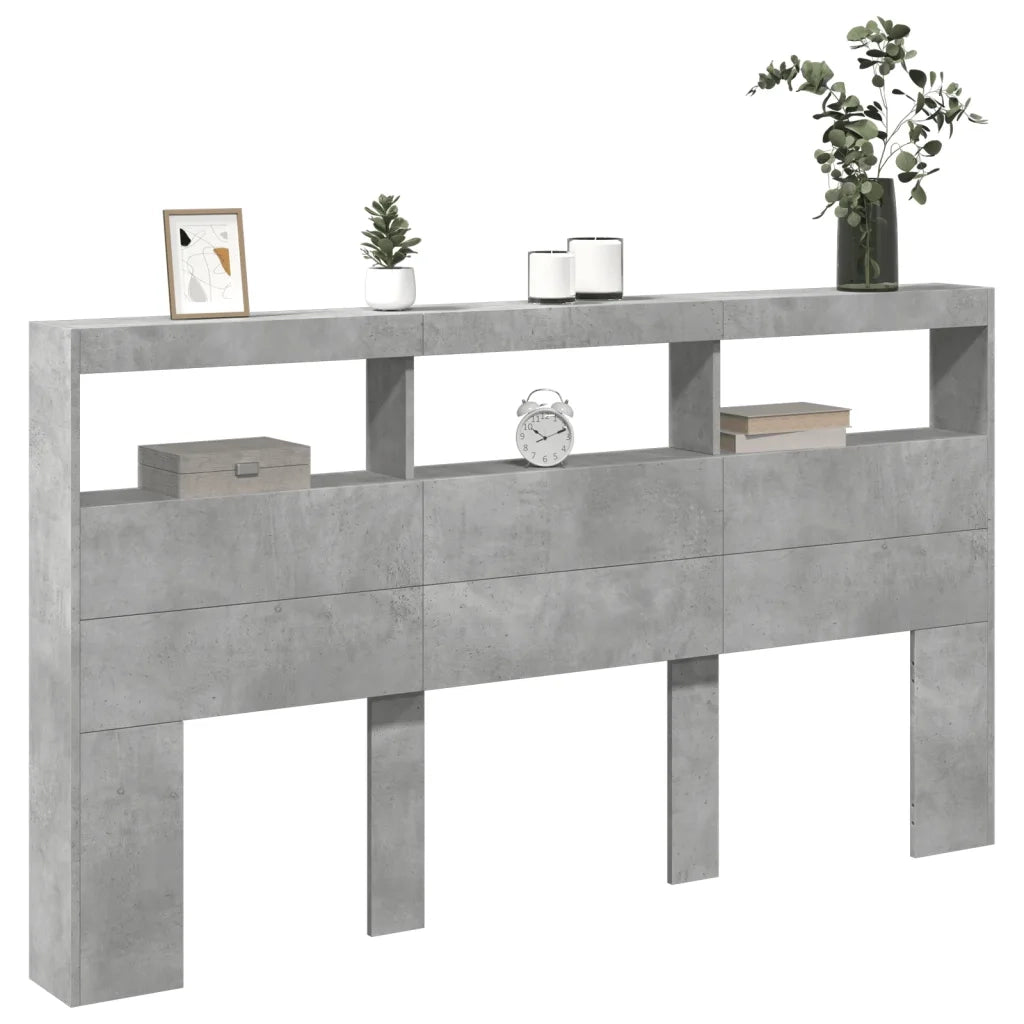 Testiera | Testata con Contenitore a LED Grigio Cemento 180x17x102 cm