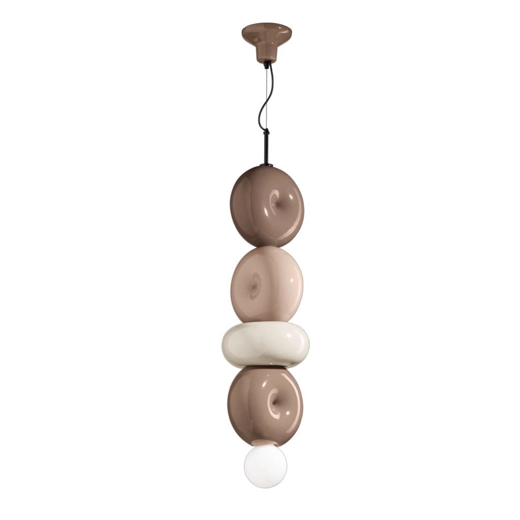 Sospensione Vintage Decò Bumbum 4 Elementi Ceramica Crema E Sabbia 1 Luce E27