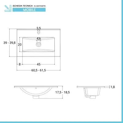 Mobile bagno a terra 60 cm bianco lucido con 1 anta lavabo e specchio  Martha
