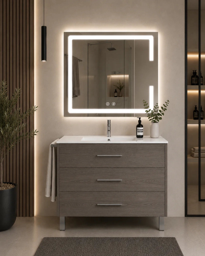 Mobile bagno con lavabo ORIGENBATH RIBERA senza specchio 90x45 cm rovere smoky
