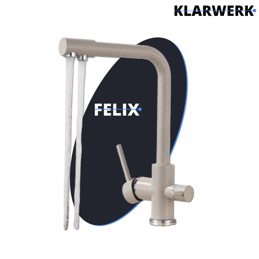 FELIX | Rubinetto per acqua potabile a 3 vie color beige sabbia | miscelatore da cucina ad osmosi in acciaio inossidabile | Filtro 3 connessioni
