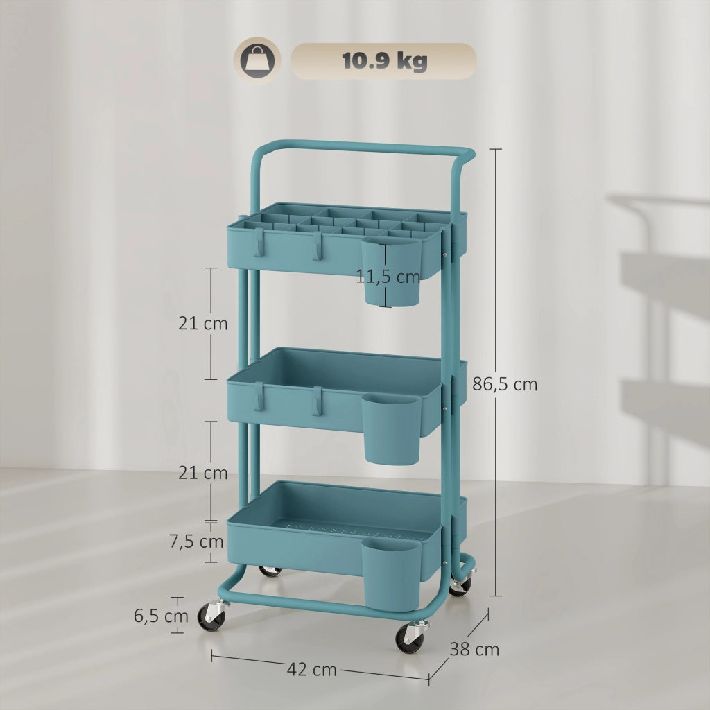 Carrello Multiuso con Cassetti e Ganchi ¨C Minimal ¨C 42x38x86,5 cm Verde