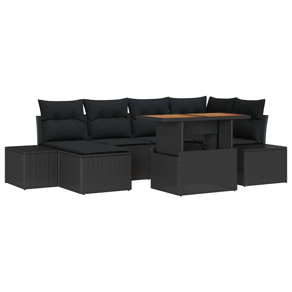 Set da Pranzo per Giardino con cuscino 7 pcs Nero e Marrone