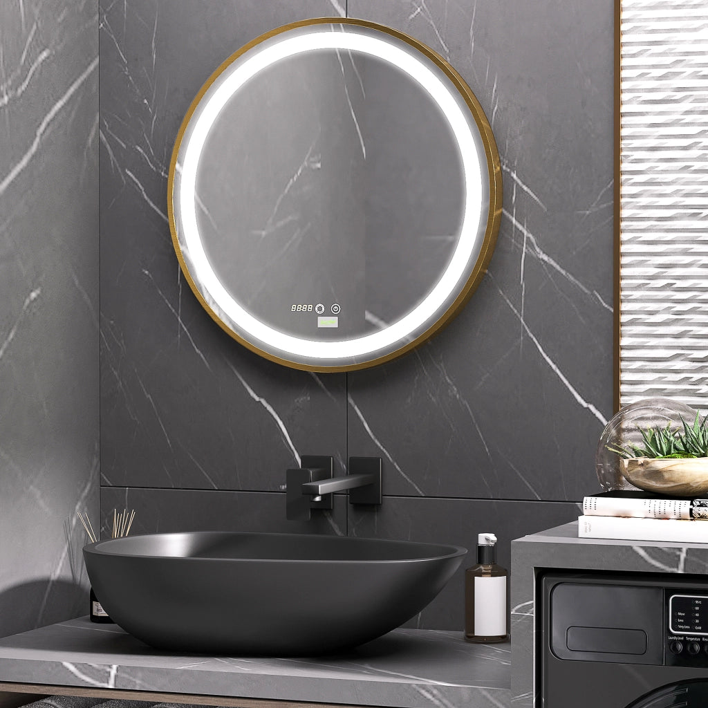 Specchio Bagno con Luce LED Regolabile ¨C Minimal ¨C Dorato ?60x4 cm