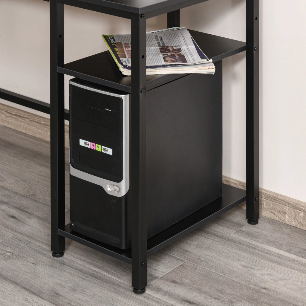 Scrivania Angolare Industriale con Ripiano Laterale ¨C Minimal ¨C Legno e Metallo Nero 150x120x75cm