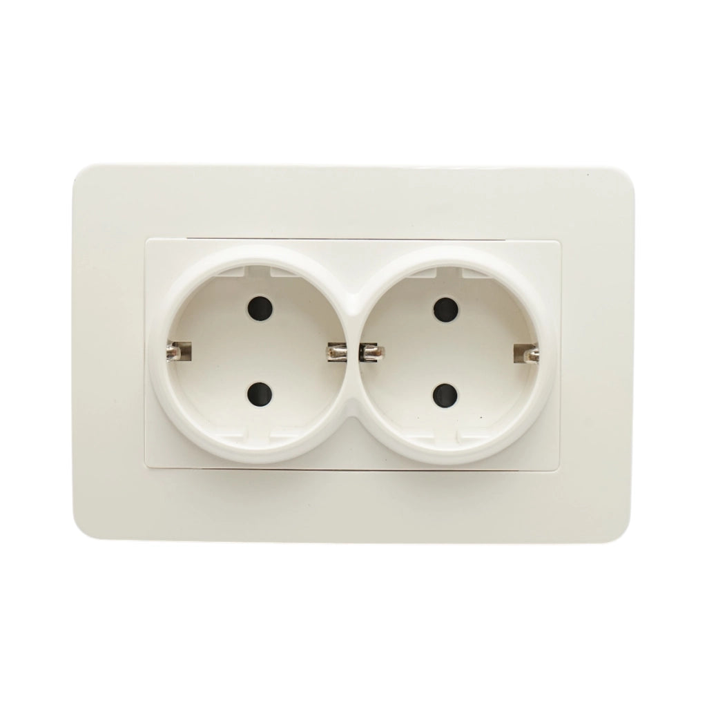 Presa Schuko doppia bianca da incasso 220V, 16A, PC 83x150mm