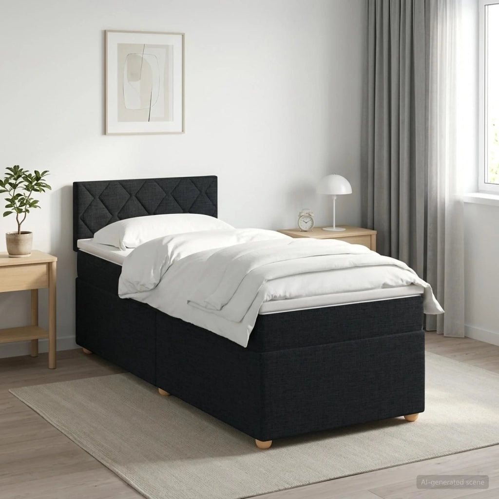 Letto box spring con materasso Nero 90 x 200 cm Tessuto 3450876