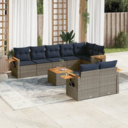 Set Divani da Giardino 9 pz con Cuscini Grigio in Polyrattan 3226999