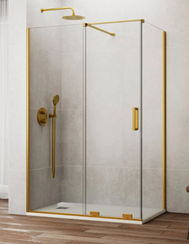 Box doccia CIRENE (KENNA) 1+1 con lato fisso laterale 140x80 cm Oro Barra Perpendicolare