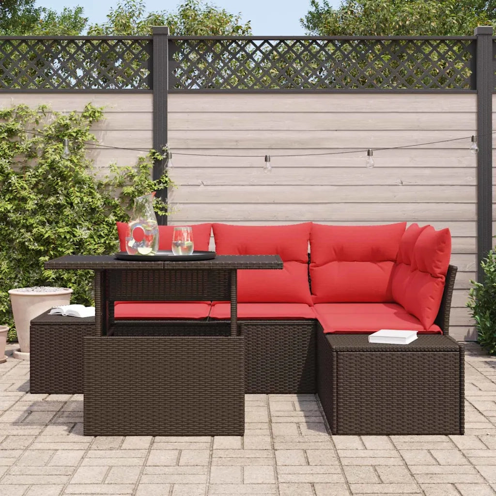 Set Divano da Giardino 6 pcs Marrone e Rosso polyrattan 3349180