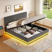 Letto Imbottito Contenitore con LED e Testiera Regolabile ¨C MINIMAL ¨C Velluto Grigio 180x200